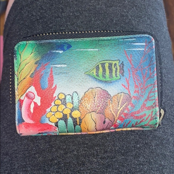 Anuschka small zip wallet card fish turtle As Is - Picture 2 of 6